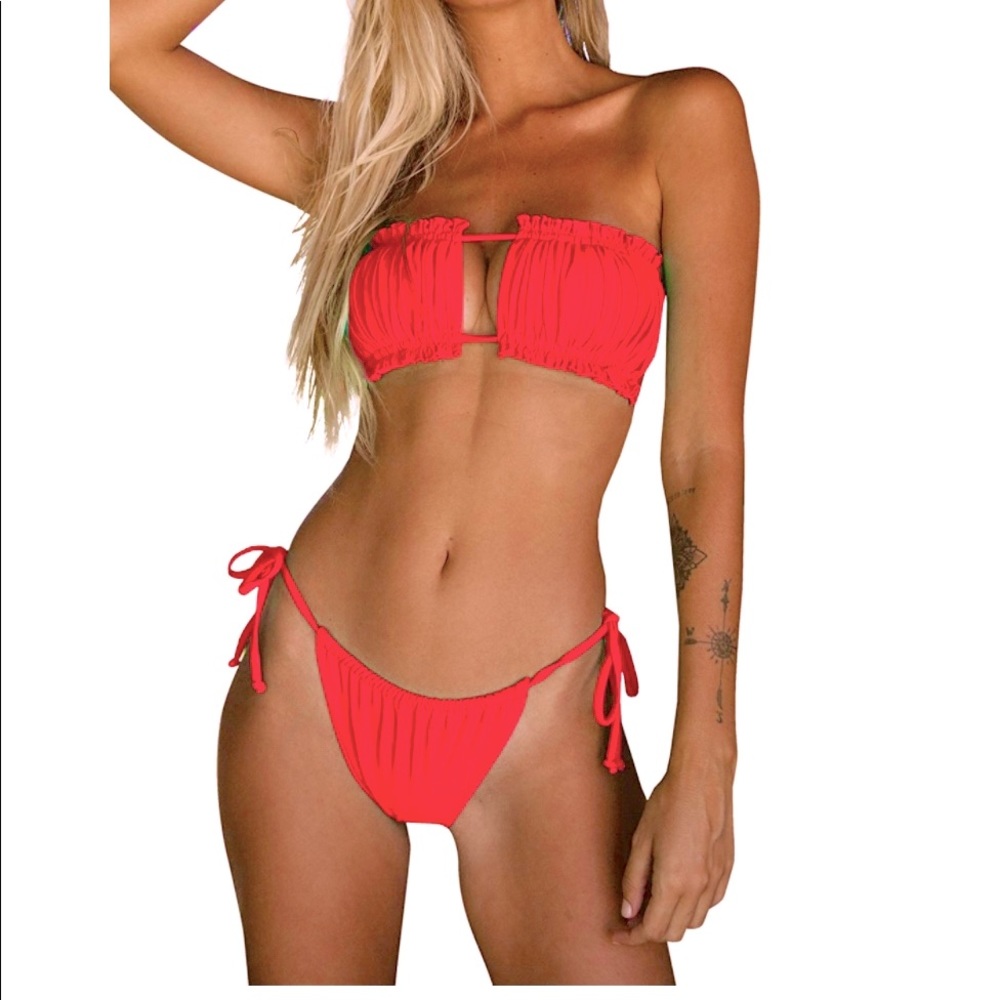 Byoauo sexy red bandeau tie bikini xl